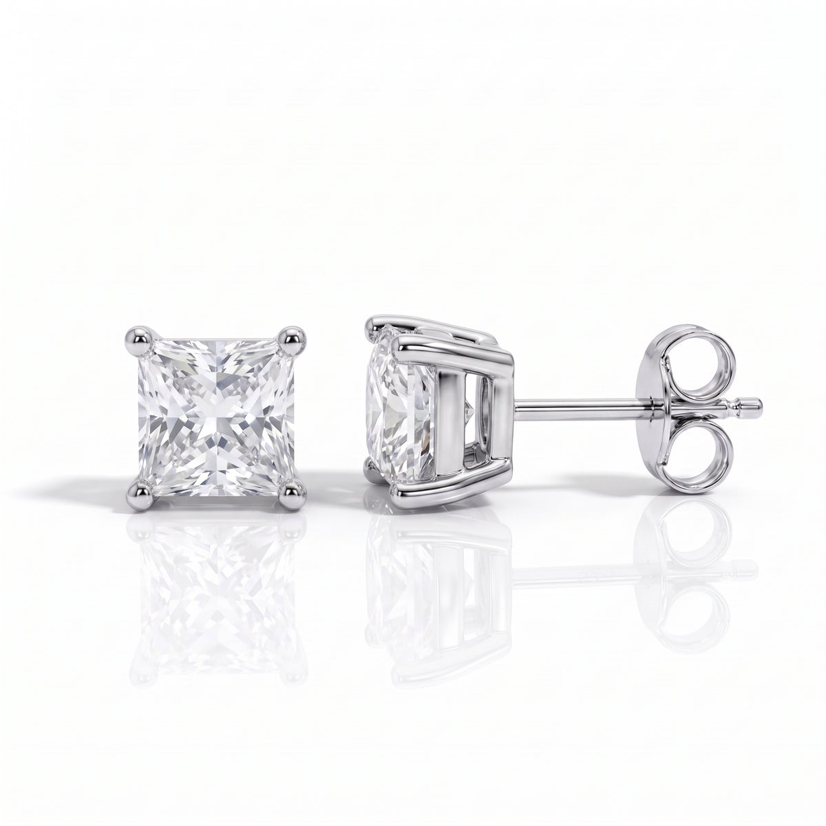 The Catherine - Princess Cut Moissanite Earrings with 10k Gold Posts