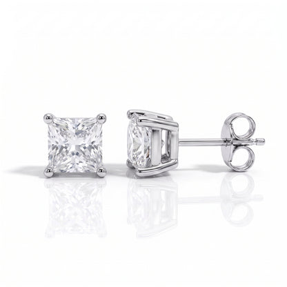 The Catherine - Princess Cut Moissanite Earrings with 10k Gold Posts