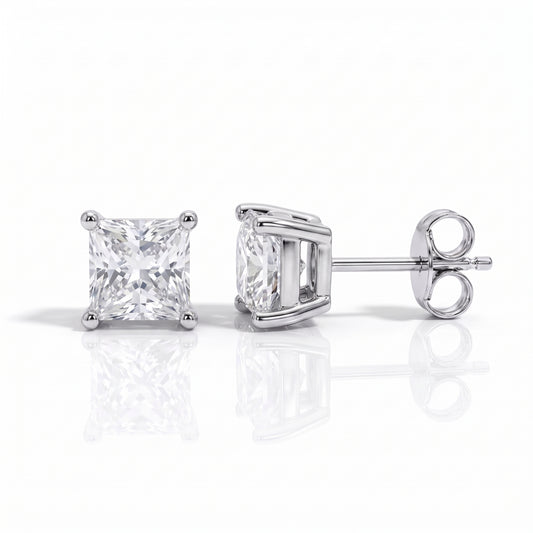 The Catherine - Princess Cut Moissanite Earrings with 10k Gold Posts