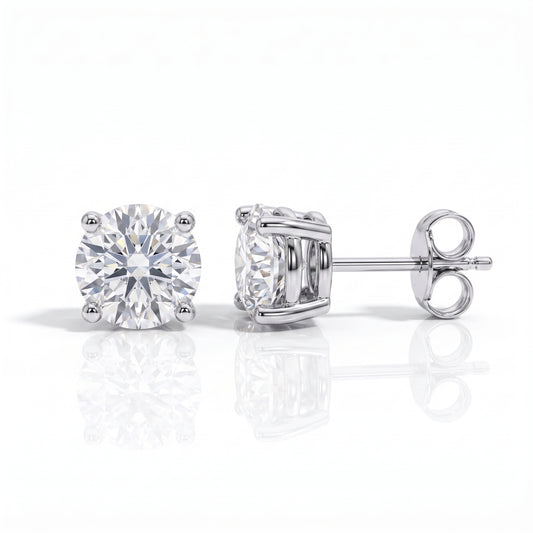 The Scarlett - Round Brilliant Cut Moissanite Earrings with 10k Gold Posts