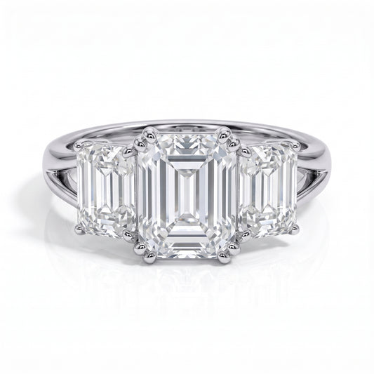 The Ava - Emerald Cut Three-Stone Moissanite Ring