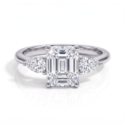 The Clarisse - Emerald & Pear Three-Stone Moissanite Ring