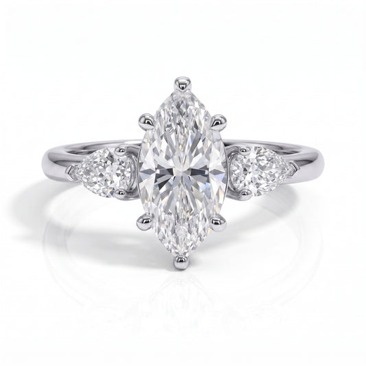 The Madison - Marquise & Pear Three-Stone Moissanite Ring