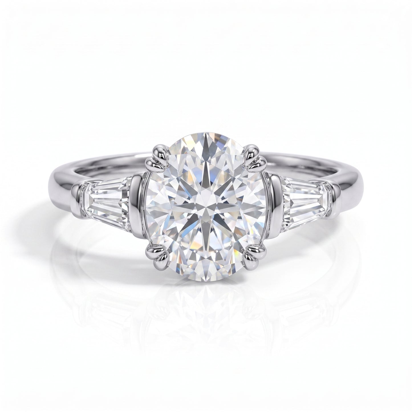 The Sophie - Oval & Emerald Three-Stone Moissanite Ring