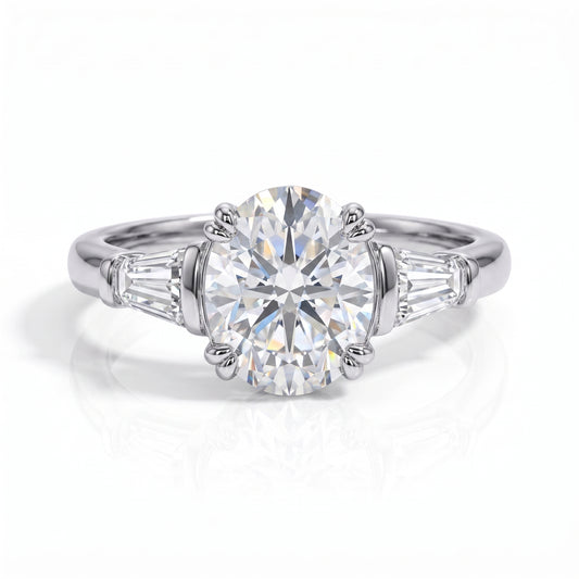 The Sophie - Oval & Emerald Three-Stone Moissanite Ring